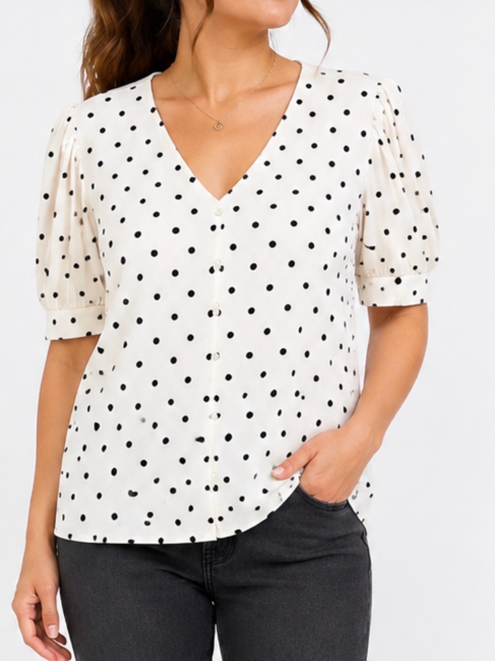 Adrianna Papell Polka Dot V-Neck Blouse NWT Size 1X
